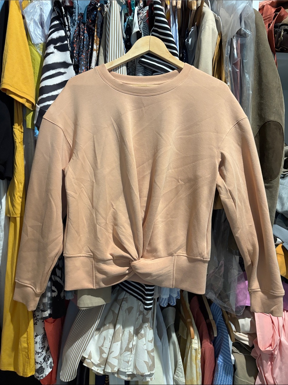Magaschoni Peach Twist-Front Crewneck Sweater